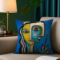 Abstrakti Pablo Picasso Pagalvės užvalkalas Pliušinis audinys Minkštas pagalvės užvalkalas Dvipusis spaudinys Sofos pagalvės užvalkalas Mėtomas Peach skin 18*18(CM)-1Pcs blue