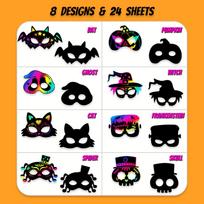 Pasidaryk pats Helovino nulaužiamų kaukių rinkinys: 8 Vaikiški vakarėlio vaidmenų žaislai 8 Halloween Mask Scratch Cards orange
