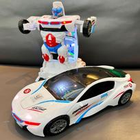 Automatinis deformuojamas robotas automobilis žaislas automobilis, taps robotu automobiliu, automatinis universalus kliūčių vengimas su šviesomis ir muzika balta