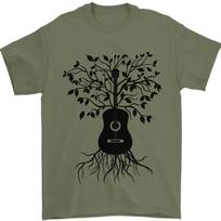 Acoustic Guitar Tree Roots Guitarist Music Mens T-shirt Cotton L