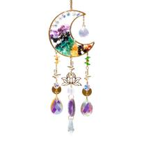 Crescent Moon Crystal Wind Chime Hanging Ornament with Gemstone Beads and Lotus Shape Sun Catcher for Home Decor Creative Gift One Size