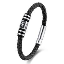Stainless Steel Men Bracelet Magnetic Clasp Black Leather Wristband Braided Rope Business Bangle for Male Jewelry Gifts 21cm