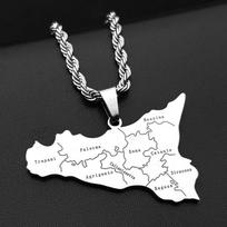 Sicilijos salos žemėlapio miesto pakabukas ant kaklo vyrams moterims nerūdijančio plieno aukso sidabro spalvos Italija Hip Hop Kubietiška grandinėlė papuošalas dovana black