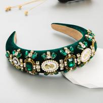 Vintage Cameo Portrait Headband Baroque Crystal Pearl Hairband Luxury Royal Headpiece Antique Style Hair Accessories žalia