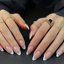 French Tip Press-On Nails White Almond Shape Minimalist Chic Fake Women Gel Glue Or Jelly Adhesive Adhesive Type
