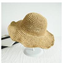 Joker Pattern Folding Straw Hat, Women Summer Sun Visor Hat, Portable Beach Hat for Seaside Holiday Outdoor Travel chaki