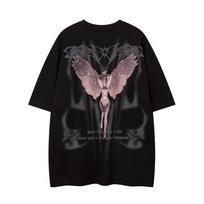 Abstraktus Sparnuotas Angelas Raštuotas Trumpomis Rankovėmis T-shirt Vyriškas Vasaros Laisvalaikio Amerikietiškas Aukštos Gatvės Apvaliu Kaklu Sportinis T-shirt L migdolas