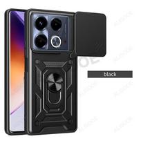 Slide Camera Funda, skirtas Infinix Note 40 4G Case Armor Ring Stovo apsauginis dangtelis, skirtas Infinix Note 40 Pro Plus 5G Pro+ Capa Note 40 4G(X6853) juoda