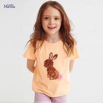 Little Maven 2024 Baby Girls Summer T-shirt Lovely Pink Rabbit Sequin Tops Soft and Comfort Casual Clothes for Kids Tees 4XL