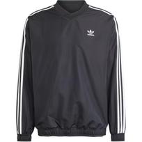 adidas Originals Men's V-Neck 3-Stripes Windbreaker Pullover Black IZ4804 S