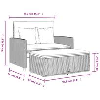 vidaXL Garden Sofa with Cushions 2 Seater Black Poly Rattan & Acacia Wood