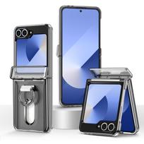 Applicable to Samsung zflip7 anti-drop transparent mobile phone case zflip6 ring two-in-one central shaft protective case all-inclusive pc zflip6/zflip5/zflip7FE skaidri juoda spalva