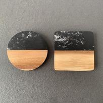 Marmurinis padėkliukas Medinis siuvinėtas padėkliukas Kavos arbatos padėkliukas Kvadratinis apvalus Arbatos puodelio padėkliukas Namų stalo dekoracija Ornamentas 10X10cm&Round