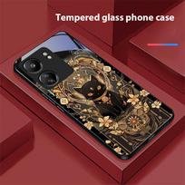 Black Gold Cat For Xiaomi Redmi 13C Note13 12 Pro Plus 5G Note 9 13T Pro POCO X6 F5 F6 Black Tempered Glass Phone Case Redmi NOTE 7