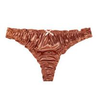 Satin Thongs for Women Sexy Low Rise Cute Ruffle Trim Panties Smooth Silky G-String T Back Underwear M