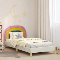 Children s Bed Frame with Headboard Cream 90 x 190 cm Velvet