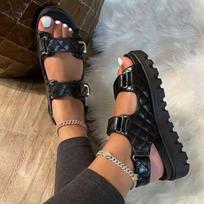 Plus Size Women Platform Sandals With Velcro Straps,Summer Beach Footwear For Independent Store 36 juoda