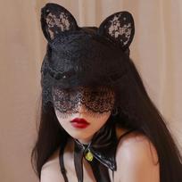 Seksualūs nėriniuoti katės ausų šydo galvos lankeliai Juodi plaukų lankeliai Akių kaukė Anime katės mergaitės Cosplay plaukų aksesuarai Moterims Mergaitėms Kalėdoms OneSize