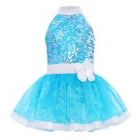 Girls Sequin Layered Tulle Ballet Tutu Dress Sleeveless Cutout Back Dance Costume 3-4 Years mėlyna