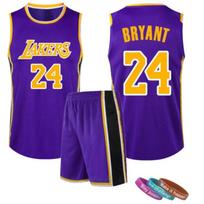 Vaikų sportiniai drabužiai Lakers Kobe Nr.. 24 Krepšinio marškinėliai - Juodi Violetiniai 120-130 CM