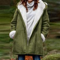 Women's solid color long-sleeved casual pocket horn buckle loose plus size hooded jacket clothes sale 4XL armijos žalia spalva