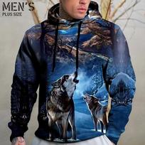Men's Plus Size Pullover Hoodie Sweatshirt Big and Tall Animal Hooded Pocket Long Sleeve  S