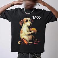 Vintage Dog Chill With Taco Bell Graphic Tshirt Unisex Heavy Cotton Tee Meme Pigment Dyed Tee Oil Painting Pup Shirt S