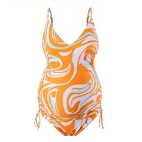 2026 Pregnant Women's Bikini One-Piece Printed Sexy Straps with Drawstrings Slimming Swimwear Strapless Backless Women's Dress S geltona