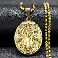 Brazil Nossa Senhora Our Lady of Aparecida Medal Necklace for Men Women Stainless Steel Gold Color Chain Jewelry colar NZZ466S02
