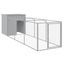 Dog House with Run Light Grey 110x405x110 cm Galvanized Steel