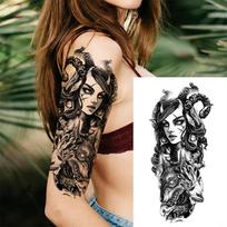 Laikinos visos rankos tatuiruotės rankovė vyrams Moterims tikroviškos netikros tatuiruotės kario liūto tigro gėlės tatuiruotės lipdukas juodas totemas maorių gray
