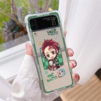 Anime Demon Slayer prabangus dėklas, skirtas Samsung Galaxy Z Flip 3 4 5g Funda Z Flip3 Clear PC Kietas smūgiams Atgal Telefonas Coque Shell Samsung Z Flip4 5G gray