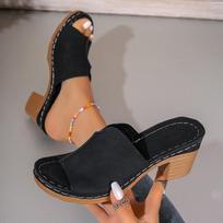 One-line Shoes High-heeled Slippers Thick-heeled Shoes and Flip-flops 36 juoda