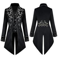 Helovino vyriškas Steampunk Gotikinis Viktorietiškas Švarkas Vintage Aksominis Frakas Viduramžių Frakas Uniforma Renesanso Kostiumas Homme L mėlyna