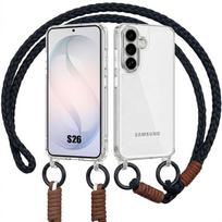 Case for Samsung Galaxy S26, Shockproof Scratch-Resistant Rigid Transparent with Black Lanyard juoda