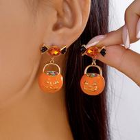 Halloween Pumpkin Skeleton Alloy Earrings With Electric Plating For Cosplay And Party Decor Treasure Pumpkin
