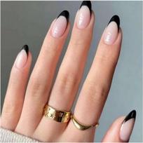 French Tip Almond Shape Press-On Nails Gel Adhesive False Nail Tips Women FS-05 Gel Adhesive Type