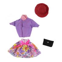 Colorful Fashion Doll Clothes For Barbie Doll Outfits Set Hat Shirt Skirt Handbag 1/6 Doll Accessories For Barbie Dollhouse Toy violetinė