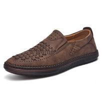 PU Leather Mens Slip on Footwear Office Male Casual Shoes Breathable Driving Flats Outdoor Hollow Out Loafers Summer Moccasins 38 ruda
