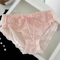 Girls Spring and Summer New Sexy Lace Flower Hollow Out Pure Cotton Crotch Waist Triangle Underwear One Size rožinė