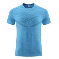 Men's short-sleeved sports T-shirt mesh sweat-absorbing breathable running fitness wear outdoor casual wear training top M dangaus mėlyna spalva