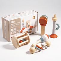 Vaikų būgnų rinkinys Mediniai muzikos instrumentai Mažyliams Kūdikiams Darželinukams Edukaciniai muzikiniai žaislai Montessori žaislai Vaikams nuo 3 iki 6 metų beige
