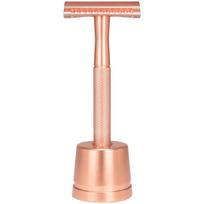 Luxurious Women's Metal Shaver With Stand and 5 Double Edge Blading Shaving Stand Comfortable Shave 1 rožinio aukso spalvos