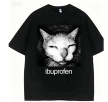 2026 Vintage Funny Ibuprofen Cat Meme Graphic T Shirt Men Women Humor Fashion T Shirts Oversized Casual Streetwear T-shirts 4XL