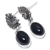 Natural Black Onyx Gemstone Handmade 925 Sterling Silver Earring 0.99  N6M85