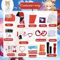 Yoimiya Cosplay Costume Anime Game   Cosplay Costume Sexy Dress Suit Yoimiya Wig Halloween Carnival Party Clothes XXXL-(Costume+Wig) red