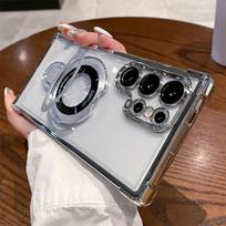For Magsafe Plating Magnetic Plating Stand Phone Case For Samsung Galaxy S25 S24 S23 S22 Ultra S21 Plus S20 FE Clear Cover Case S25