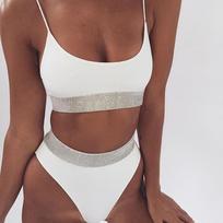 Moteriški Seksualūs Bikini Maudymosi Kostiumai Tvarstelių Stiliaus Laisvalaikio Madingi Maudymosi Kostiumai Dviejų Dalių Nėriniai Maudymosi Kostiumai L balta