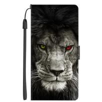 Odinis atverčiamas dėklas-piniginė Samsung Galaxy M55 5G telefonui, dažytas knygos tipo, su katės ir vilko paveikslėliu, skirtas Galaxy A55 5G / M15 M 55 5G Galaxy M55 5G