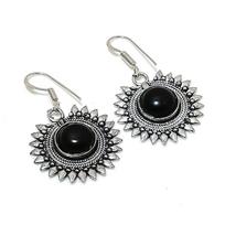 Natural Black Onyx Gemstone 925 Sterling Silver Jewelry Earring 1.58  RE-540